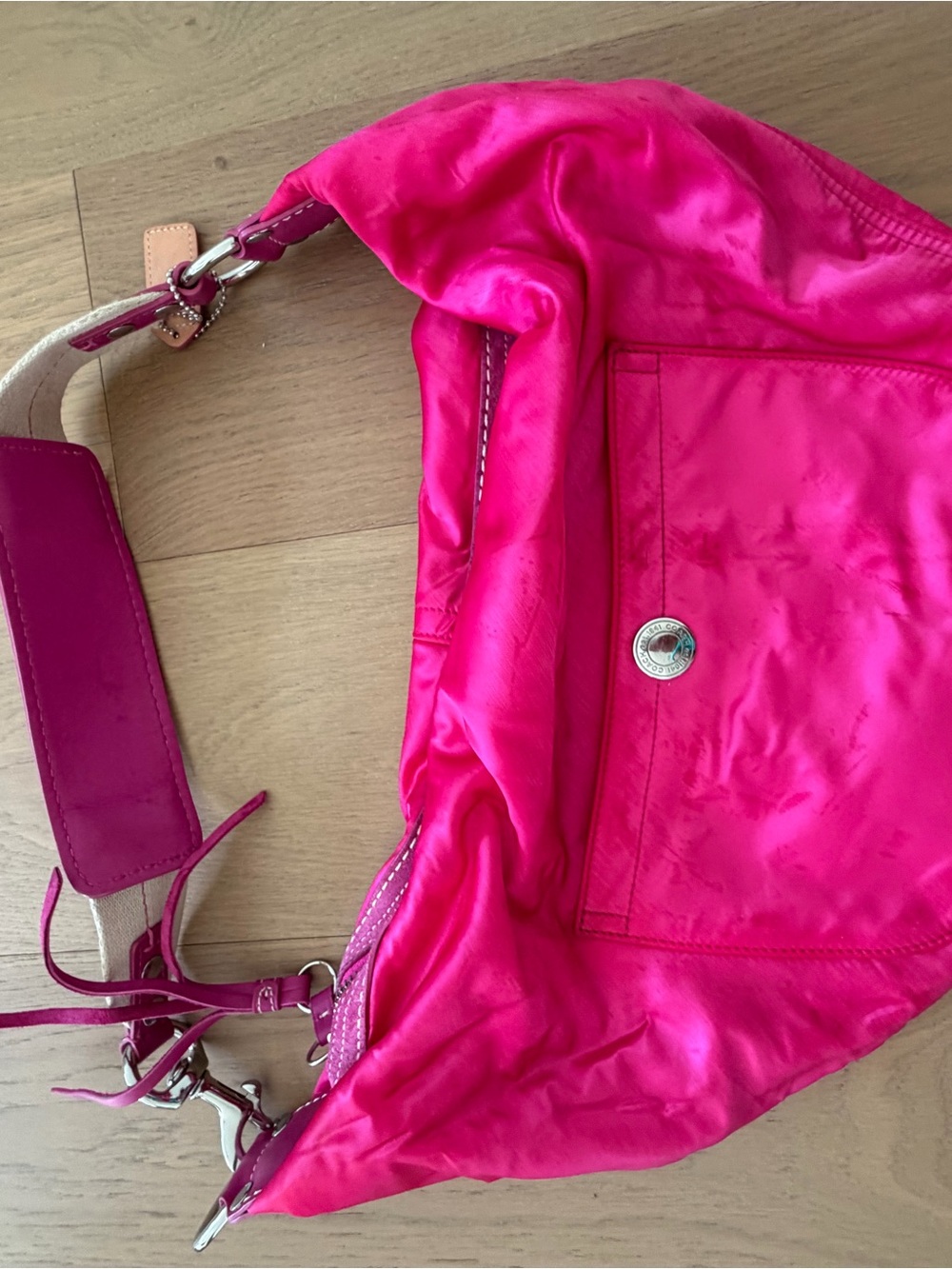 Coach Hot Pink Satin Shoulder Bag